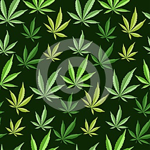 Green marijuana background vector illustration seamless pattern marihuana leaf herb narcotic textile