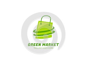 Green market shop logo, green shopping bag icon logo for ecommerce business