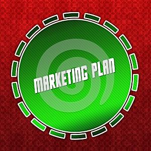 Green MARKETING PLAN badge on red pattern background.