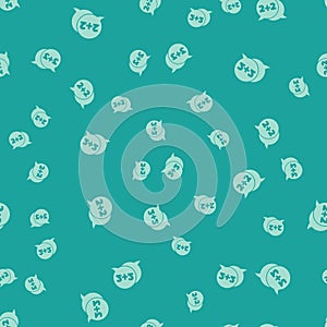 Green Math system of equation solution on speech bubble icon isolated seamless pattern on green background. Vector