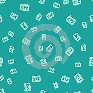 Green Math system of equation solution on speech bubble icon isolated seamless pattern on green background. Vector
