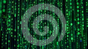 Green matrix background. Binary code on black background