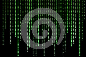 Green matrix background of binary numbers. Matrix of computer data. Vertical digital binary code moves down