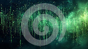 Green matrix backgroundDigital background with falling green matrix code on dark background with light effects, data security,