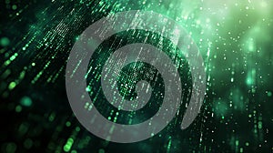 Green matrix backgroundDigital background with falling green matrix code on dark background with light effects, data security,
