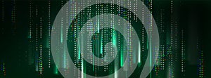 Green matrix code background with binary numbers