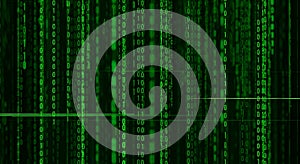 Green Matrix Code Digital Rain Background - Binary Code Technology Concept