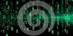 Green matrix code digital rain background for internet technology, programming