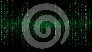 Green matrix code digital rain background for internet technology, programming