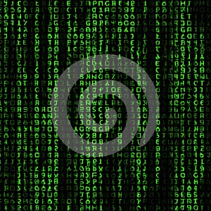 Green Matrix Code Falling on Abstract Technology Background