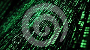 Green matrix effect cascading data stream of binary code digits
