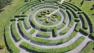 Green maze a garden, aerial view
