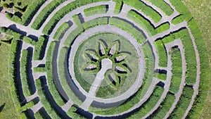 Green maze a garden, aerial view