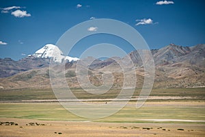 Green meadow and Mt.Kailash , Tibet