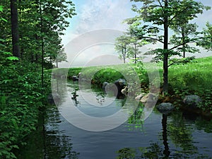 Green meadow and river photo