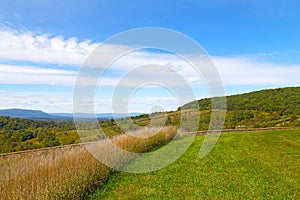 Green meadows and hills of countryside in Virginia.