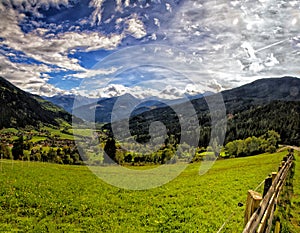 Green meadows and Landscape of Austrian Alps