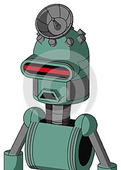 Green Mech With Dome Head And Sad Mouth And Visor Eye And Radar Dish Hat