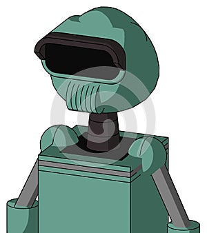 Green Mech With Rounded Head And Speakers Mouth And Black Visor Eye