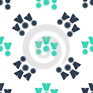 Green Medal set icon isolated seamless pattern on white background. Winner simbol. Vector