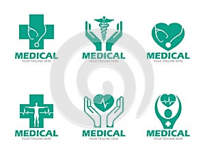 Green Medical and health care logo vector set design