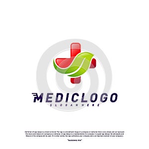 Green Medical Logo Design Concept Vector. Healthcare Leaf Logo Design Template