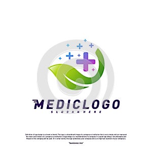 Green Medical Logo Design Concept Vector. Healthcare Leaf Logo Design Template