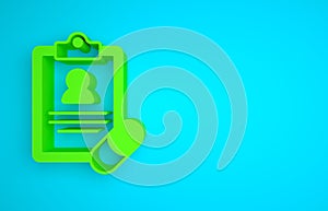 Green Medical prescription icon isolated on blue background. Rx form. Recipe medical. Pharmacy or medicine symbol