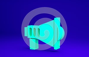 Green Megaphone icon isolated on blue background. Speaker sign. Minimalism concept. 3d illustration 3D render