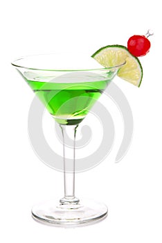 Green melon ball martini cocktail with vodka