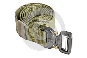 Green mens nylon fastening belt isolated on white background