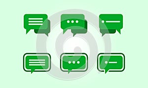 Green Message Bubble and Chat Vector Icon Set Minimalist