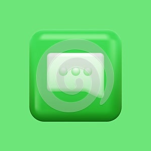 Green Message Icon. Isolated 3D Texting Button