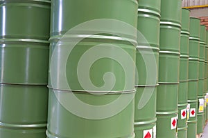 Green metal barrels