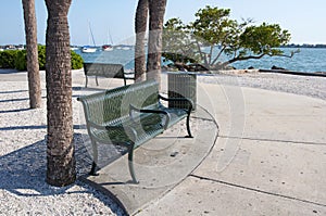 Green metal benches in Sarasota