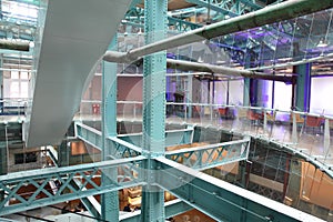 Green, metal ceilings in the building. floors