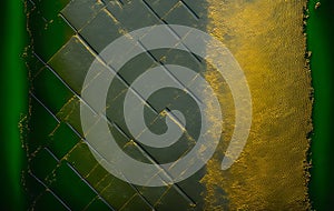 Green metallic backround with golden distressed grunge elements. Old metallic tile with abstract geometric ornament