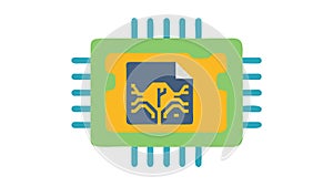 Green Microchip with Abstract Data Pattern, vector design Generative AI