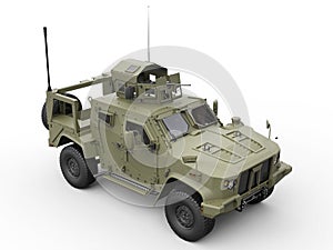 Green military all terrain tactical vehicle - top view