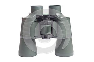 Green military binoculars isolated on white background.