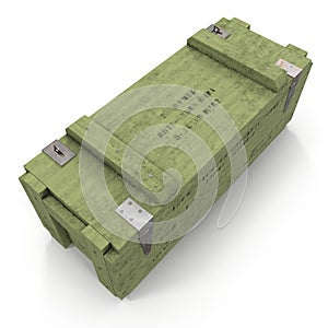 Green military box with explosive isolated on white. 3D illustration