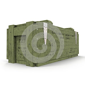 Green military box with explosive isolated on white. 3D illustration