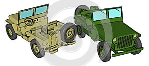 Green military jeep, illustration, vector
