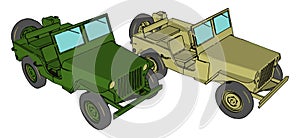 Green military jeep, illustration, vector