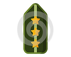 Green military ranks shoulder badge, army soldier chevron strap, soldier uniform sign with golden stars