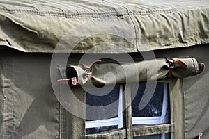 Green military tent detail shot
