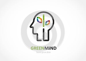 Green mind- abstract colorful icon of human head, brain symbol