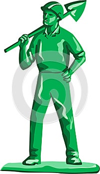 Green Miner Holding Shovel Retro