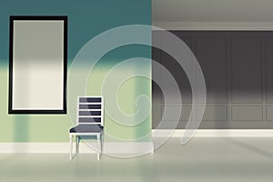 Green minimalist living room, chair