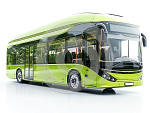 Green modern city bus isolated on background.